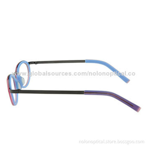 Oval Eyeglasses Frame with Demo Lens, Acetate Combined with Metal Front